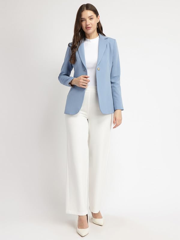 Image of FableStreet Women's Blazer | Tailored Fit Single-Breasted Design with Notch Lapel & Welt Pockets | Smooth Woven Texture for Work & Business Casual Wear