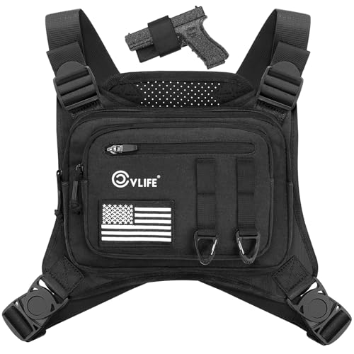 CVLIFE Chest Bag Chest Vest with Pistol Holster Chest Bag for Men Running Chest Pack Adjustable Chest Rig Bag Tactical Vest Bag for Outdoor Black