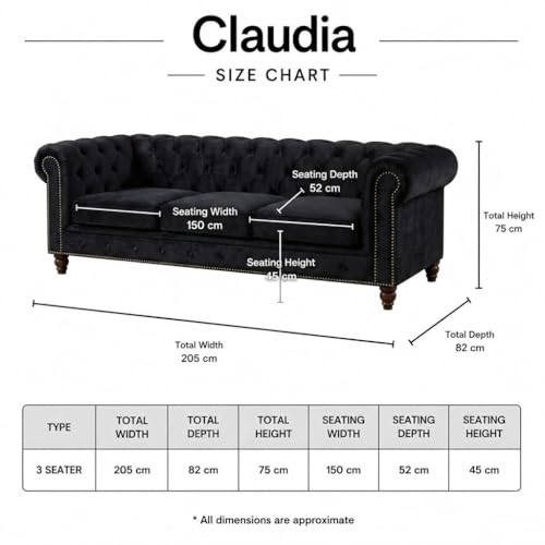 Image of Modern Classic Design Leatherette Luxury Chester Sofa Set with Button Tufted, Sofa for Living Room Home, Office, Living Room Set, Hotle and Lobby (Black, 3 Seater Sofa)