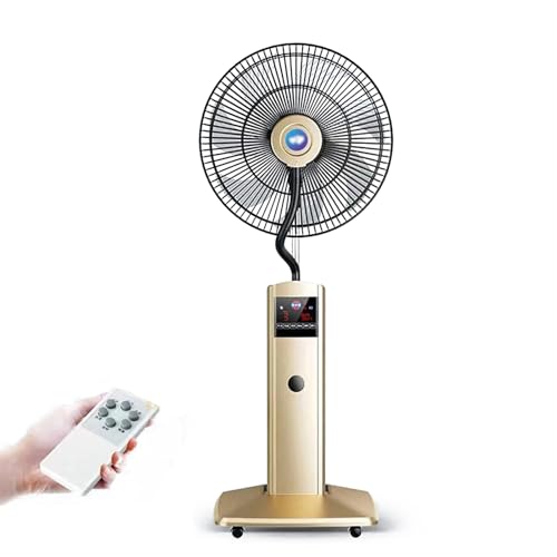 HJYryhyfddply Ventilador Silencioso de 3 Velocidades con Control Remoto, Ventilador Nebulizador de Pie para Hogar y Oficina (7 Hojas)(Gold,43cm)