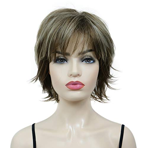 Lydell Short Layered Shaggy Full Synthetic Wig Wigs 12TT26 Brown Highlights
