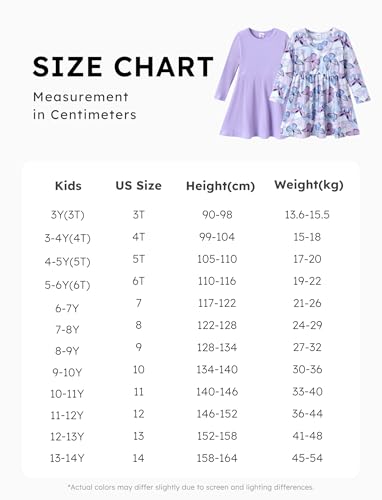 PATPAT Kleinkind Mädchen Kleid Set Langarm, Kind Kleid Einschulung, Packung mit 2 Kleider Mädchen Festlich mit Schmetterlingsmuster für Geburtstag, Party, Bankett, Hochzeit, Urlaub, Lila Gr.128-134