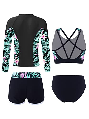 iiniim Girls Rash Guard UPF 50+ Swimsuits Long Sleeve 4 Pieces Swimwear Bathing Suit Swim Shirt Shorts2