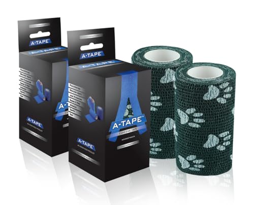 Image of A-Tape Breathable Self Adhesive Cohesive Bandage for Humans & Pets (Dogs, Cats, Birds) -Sports, Wrap, Athletic, Non Woven First Aid Medical, Wrist, Swelling (10 cm X 4.5 mtr) (Pack Of 2, Green Paw)
