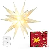 OUILA Weihnachtsstern 3D Leuchtstern, Φ45cm LED Beleuchtet Weihnachtsstern Batteriebetrieben mit Timer für Weihnachtsdeko Außen Innen Dekorative Leuchten Christbaumschmuck 3000K