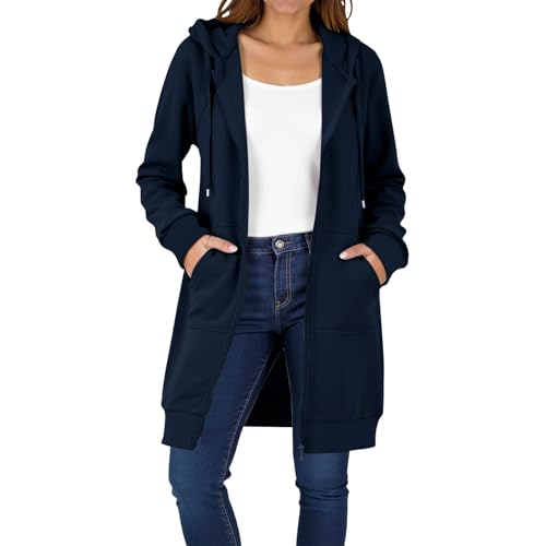 2025 Hoodies for Women Oversized Full Zip Up Long Tunic Hoodie Casual Sweatshirts Fleece Fall Jacket Coat with Pockets