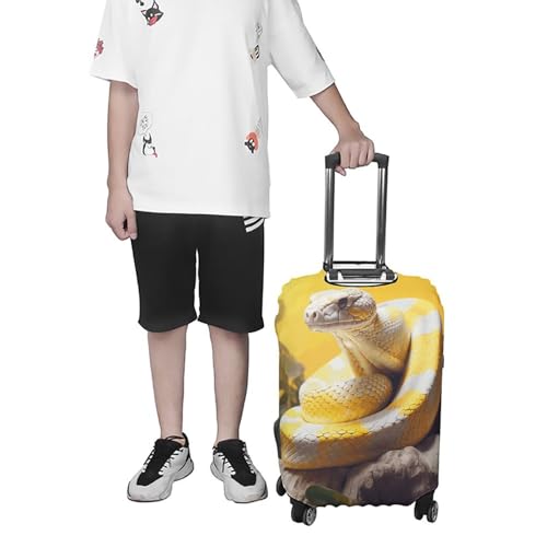 Yellow And White Python Luggage Covers Tsa Approved Suitcase Cover Elastic Washable Luggage Sleeve Carry on Cover Protector Anti-Scratch Suitcase Protector Fits 19-30 Inch Case(XL) 7