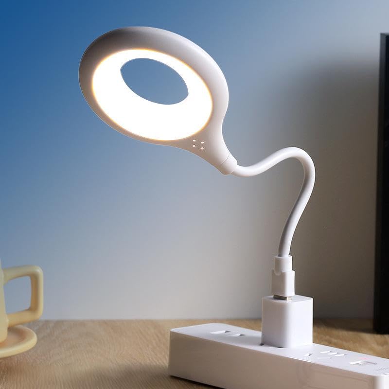 RANQILI LED Desk Lamp, USB Powered, Voice Control, 3 Color Modes, Flexible Gooseneck, Dimmable Reading Light with Universal Bending for Office, Study, Laptop,Plug and Play