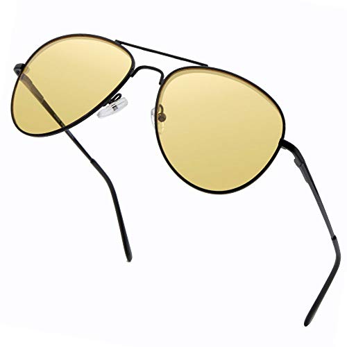 Night Vision Glasses Anti Glare Night Driving Glasses Yellow Tinted Sunglasses for Men and Women with HD Yellow Glasses for Night Driving Sun Glasses Aviator Pilot Milan in Black
