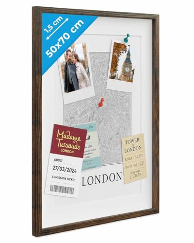 PHOTOLINI Cadre Photo 3D à remplir 50 x 70 cm chêne foncé, Cadre boîte Profond avec Passe-Partout, pour Objets jusqu'à 1,5 cm, Bois MDF, Verre - pour Les...