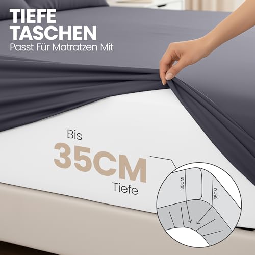 Foto von Utopia Bedding - 2er Set Spannbettlaken 90x200cm - Grau - Gebürstete Mikrofaser Spannbetttuch - 35 cm Tiefe Tasche