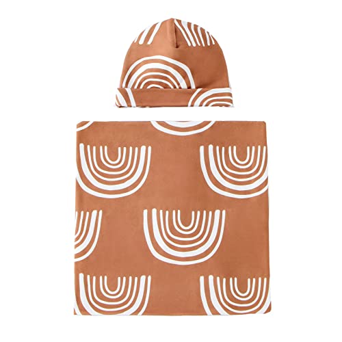 Image of Galabloomer Newborn Swaddle Blanket with Beanie Set Baby Boy Receiving Blanket Rainbow