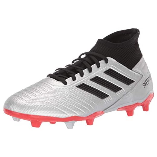 adidas Men's Predator 19.3 Firm Ground Soccer Shoe, Silver Metallic/Black/hi-res red, 10 M US