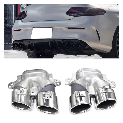 Punta escape cuádruple en acero inoxidable plata para Benz W205 acabado premium 2