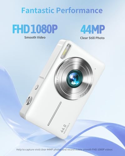 Image of Digital Camera FHD 1080P Kid Camera Point and Shoot Camera, Pearl White | Compact Small Camera Gift for Teen Starter Children Kid Student Girl Boy, 16X Zoom Anti-Shake Filters, 32GB Card