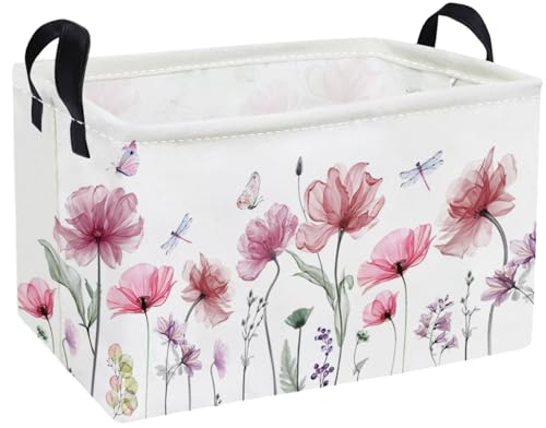 Image of Essme Rectangular Flower Basket,Girls Baskets Empty with Handles,Cute Baskets for Kids Room Decor,Boys and Girls, Gift Basket,(Flowers)