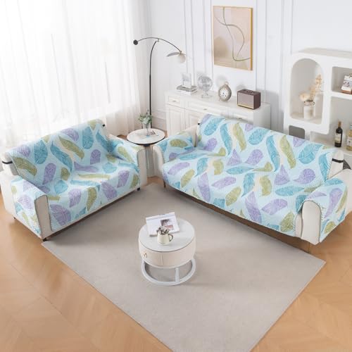 Image of HOKIPO Double Sided Quilted Sofa Cover 5 Seater Fully Covered, Washable(3+2) Sofa Cover, Easy Drape Series, Colourful Leaves (IN-1101 + IN-1100-ED2)
