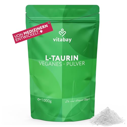 Vitabay Taurin Pulver 1Kg - Reines Veganes Pulver - Ideal an Stelle von Taurin Kapseln - Taurine Powder ohne Zusätze - Hochwertiges Taurine Supplement - Laborgeprüft