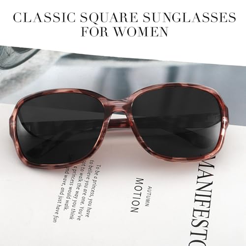 Image of SIPHEW Polarized Sunglasses for Women | Vintage Square Sunglasses w UV400 Protection | Womens Wraparound Shade