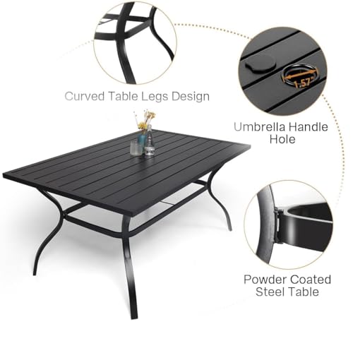 Image of Anmutig 7-Piece Outdoor Patio Dining Set, 60 inch Anti-Rust Powder Coated Steel Table with 2-Size Umbrella Hole, 6 Stackable Textilene Chairs, Dark Grey for Garden Backyard