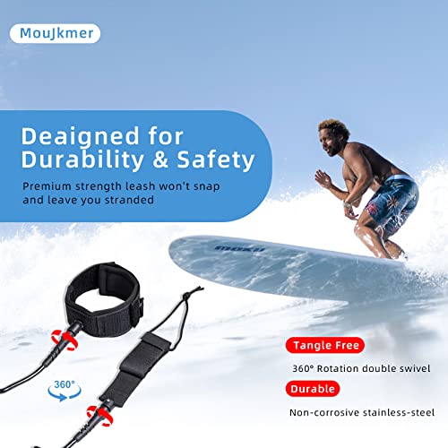 Moujkmer Premium Surfboard Leash,10 Ft Coiled Sup Leash,7Mm Thick Legrope Strap For Longboard Surfboards,Skimboard, Fishboard, Stand-Up Paddleboards,Sup Replacement Leg Rope #TOP6
