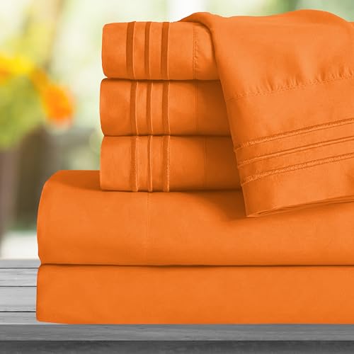 Image of Mocassi Twin Sheet Set - Luxury Hotel 1800 Premier Bedding Sheets & Pillowcases - Ultra Soft Breathable & Cooling Bed Sheets - Deep Pocket - Wrinkle Resistant - 4 Piece Set - Twin, Orange