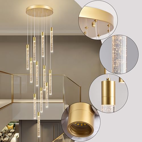 Image of 12-Lights Bubble Crystal Chandelier for Entryway High Ceiling,Gold