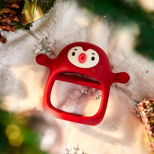 Image of Penguin Buddy Never Drop Silicone Baby Teething Toy for 0-6month Infants, Baby Chew Toys for Teething Pain Relief, Hand Teether for 3-6Months,Gum Massager for Babies (Red)