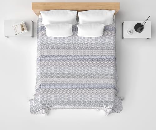 HomeLife Copriletto Matrimoniale Estivo Cotone Piquet 100% Made In Italy - Fresca Coperta Matrimoniale Cotone, Leggera e Traspirante per l'Estate con Elegante Fantasia Tribale - Grigio, 260x280