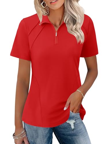 Image of LOMON Womens Golf Polo Shirts Summer Short Sleeve 1 /4 Zip Tops Moisture Wicking Casual Tennis Activewear with Pockets