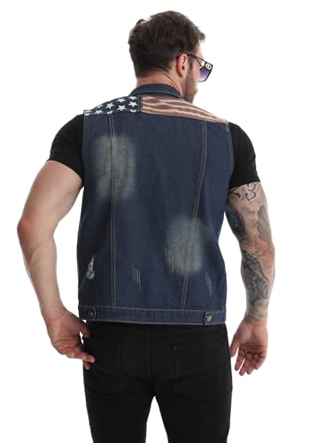 Men`s American Flag Retro Ripped Denim Jeans Vest Sleeveless Jacket4
