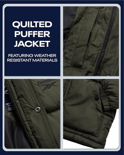 Image of Reebok Boys Heavyweight Puffer Jacket, Wind & Water Resistant Hooded Coat | Cozy Insulated Fill for Maximum Warmth, Full Zip and Snap Placket Seal Out the Weather, Great for School, Play or Weekend Fun