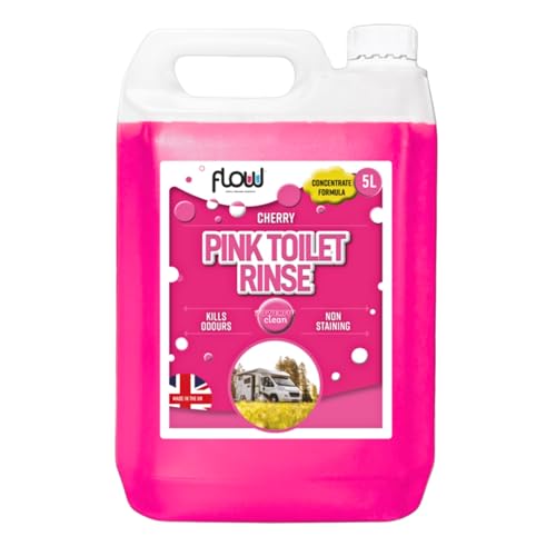 Flow chem Toilet Rinse, Effectively Eliminates Odours, Non-Staining, Hygienic, Deep Cleansing Action, Non-Staining Performance, Long-Lasting Cherry Fragrance, 5L