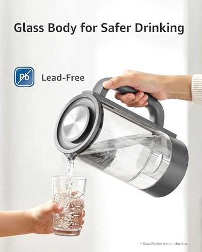 Image of Maxblue GPWD Glass Water Pitcher Compatible with Waterdrop M6H Countertop Reverse Osmosis System, Grey