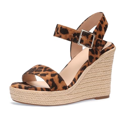 Image of Wedges for Women, Espadrille Platform Sandals, Comfortable Open Toe Wedge Heels with Ankle Strap Buckle, Summer Vacation Casual Shoes