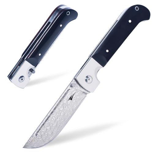 Zetterrank XXL Coltello Pieghevole, Coltello da Caccia in Acciaio VG10, Coltello Damasco Affilato e Dure, Maniglia Lunga Ergonomica in Legno