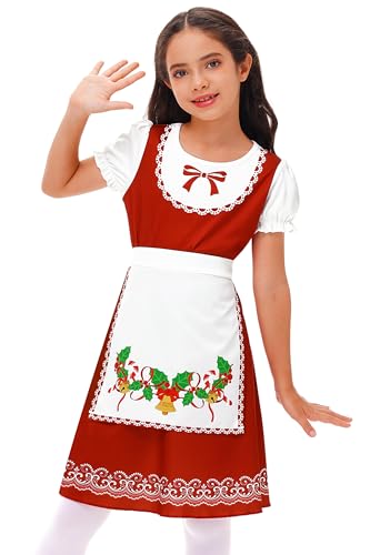Girl Mrs. Santa Claus Dress Christmas Party Jingle Bells Dress Holiday Puff Sleeve Dresses 9-10 Years4