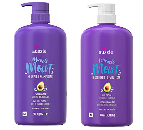 Aussie Miracle Moist Shampoo And Conditioner Set | For Dry Hair Paraben Free With Avocado & Jojoba For Dry Hair | Each 30.4 fl oz (2 Bottles)