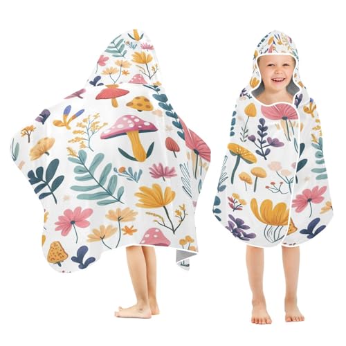 Kigai Flower Mushroom Hooded Beach Towel for Kids Soft Absorbent Quick Dry Bath Towel with Hood Lightweight Toddler Shower Pool Bath Wrap for Boys Girls