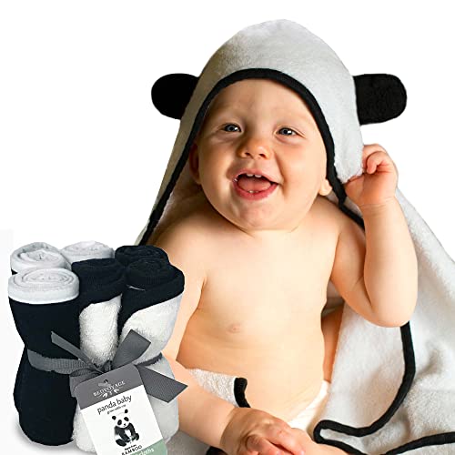 BedVoyage Baby Hooded Towel, 8pc Set with Baby Washcloths, Viscose Derived from Bamboo & Cotton, Toddler Bath Towel Gift Set, Gentle, Plush & Absorbent for Babies