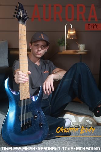 Image of AKLOT Multi-Scale 7-String Electric Guitar: Roasted Maple Neck with String-Through Bridge Electric Guitars Kit with Okoume Body, HH Pickup, Gig Bag, Strap, String Mute, Distortion Pedal, XRN-7 AD