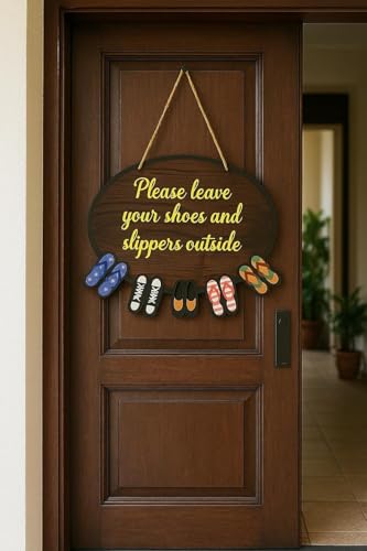 Image of Please Remove Your Shoes Outside Door Hanging Sign Board for Home, Office & Shop Entrance, Wall & Door Decor, Durable Multicolor Sign
