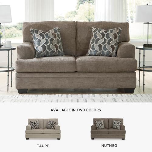 Image of Signature Design by Ashley Stonemeade Loveseat, Arrives Fully Assembled, Contemporary 2 Seater Small Couch, Toss Pillows Included, Anti-Sag Platform, Polyester Chenille Fabric, Nutmeg Dark Brown