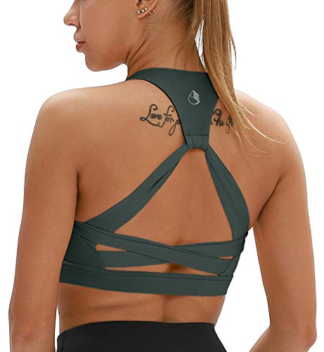 icyzone Workout Sports Bras for Women - Fitness Athletic Exercise Running Bra, Activewear Yoga Tops (L, Smoke Pine)