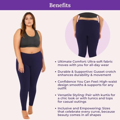 Image of Adira | Plus Size Leggings for Women | Plus Size Leggings for Women | High Waist | Ankle Length | Soft Cotton & Elastane Blend | Non-See-Through | Gusset Crotch Prevents Ripping