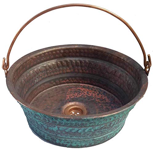 Rustic Fire Burnt Green Patina Vintage Bucket Vessel Above Counter Pure Copper Bath Kitchen Sink Bathroom Renewal Rehab Interior Design Wash Bowl Basin Washbasin Washbowl
