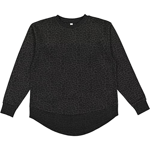 LAT Ladies Weekend Tunic Fleece | Women's Long Sleeve Sweatshirt, Black Leopard, Medium