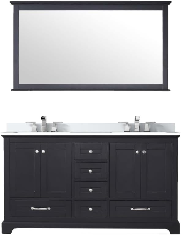 Dukes 60 in. W x 22 in. D Espresso Double Bath Vanity, Cultured Marble Top, Faucet Set and 58 in. Mirror