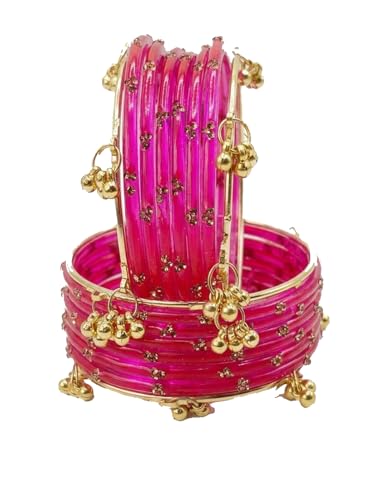 Image of NMII Viral Multi Colour Glass Bangles with Golden Ghungroo Charms & Stone Work For Women & Girls | Fancy Designer Glass Bangle | Traditional Chudi | Kanch Ki Churi | Stylish Ghungroo Bangle For Women