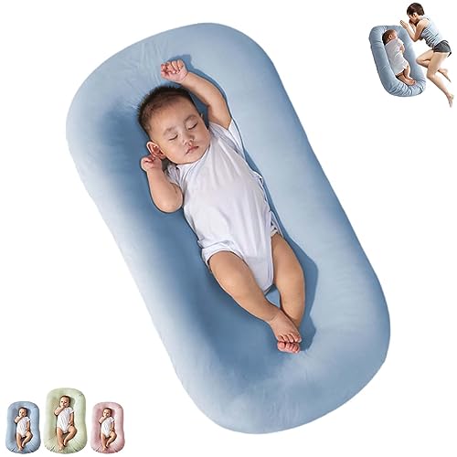 Image of Saanerueen Baby Lounger Pillow for 0-12 Months, Newborn Lounger Pillow Soft Breathable Lounger, Baby Lounger for Newborn (Blue)